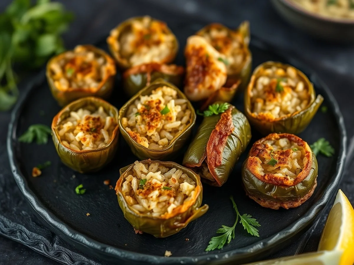 Crisp Stuffed Grape-Leaf Bites